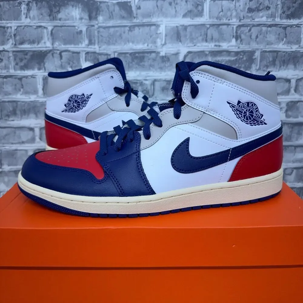 Nike Air Jordan 1 Mid Rare Air White Deep Royal Red USA DQ8426-102 Mens 11.5